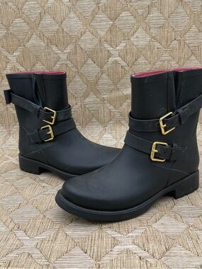 Kate Spade New York Women's Black Buckle Rain Boots Size 8